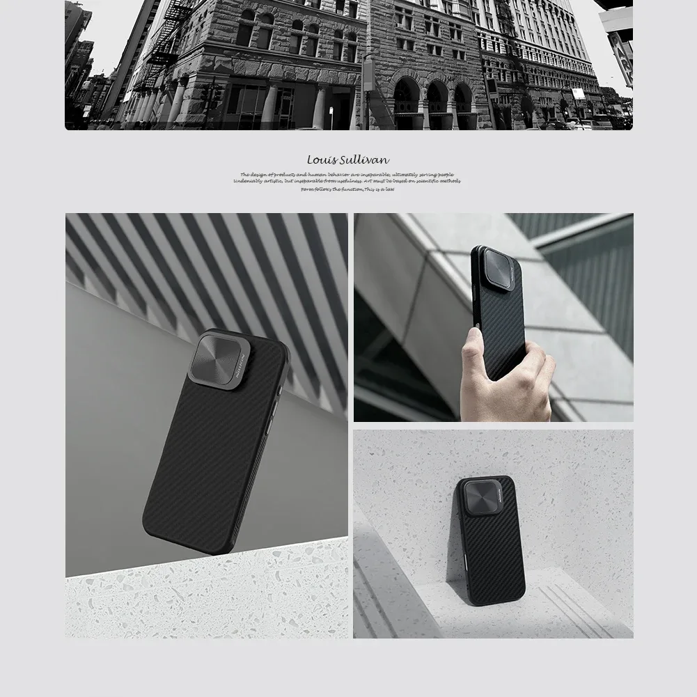 For iPhone 16 Pro Max MagSafe Case NILLKIN CarboProp Aramid Fiber Magnetic Case With Phone Holder Camera Cover For iPhone 16 Pro