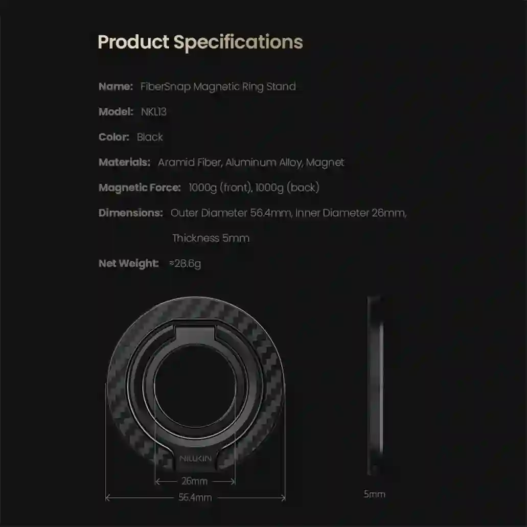 Nillkin FiberSnap Dual-Sided Magnetic Ring Stand MagSafe Portable Folding Phone Holder Ultra-thin Stepless Angle Adjustment
