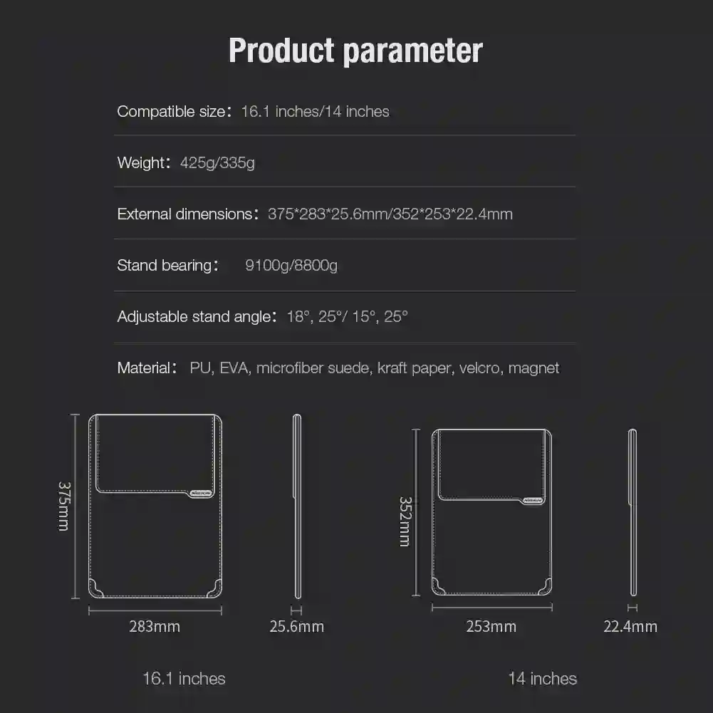 NILLKIN Laptop Sleeve Bag with Stand For Macbook Air 13 Case For Macbook Pro M1 2021 PU Leather Laptop Case For Macbook Pro 16