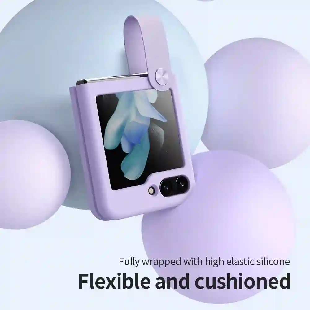 For Samsung Galaxy Z Flip 5 Case For Z Flip 5 Case NILLKIN Finger Strap Liquid Silicone Folding Case with Kickstand For Z Flip 5