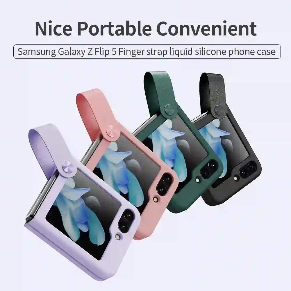 For Samsung Galaxy Z Flip 5 Case For Z Flip 5 Case NILLKIN Finger Strap Liquid Silicone Folding Case with Kickstand For Z Flip 5