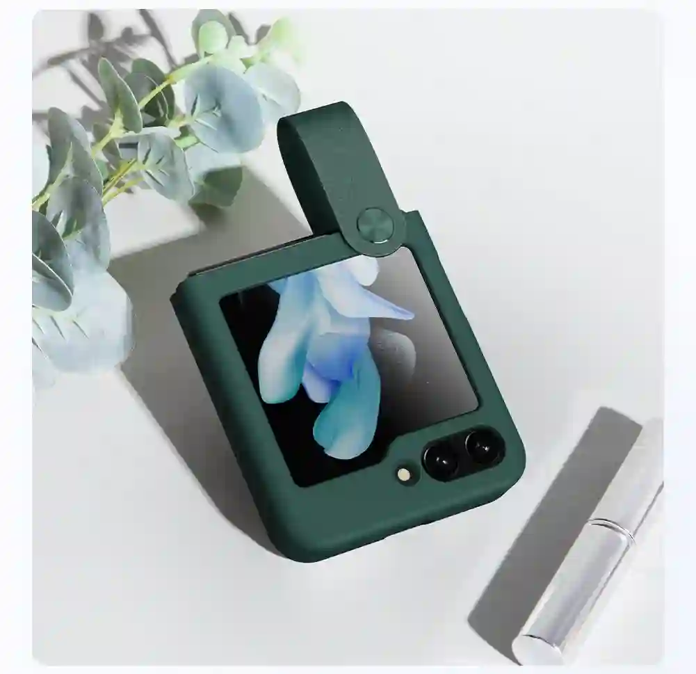 For Samsung Galaxy Z Flip 5 Case For Z Flip 5 Case NILLKIN Finger Strap Liquid Silicone Folding Case with Kickstand For Z Flip 5