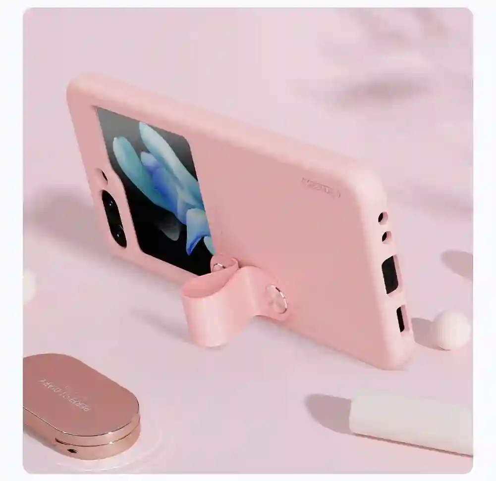 For Samsung Galaxy Z Flip 5 Case For Z Flip 5 Case NILLKIN Finger Strap Liquid Silicone Folding Case with Kickstand For Z Flip 5