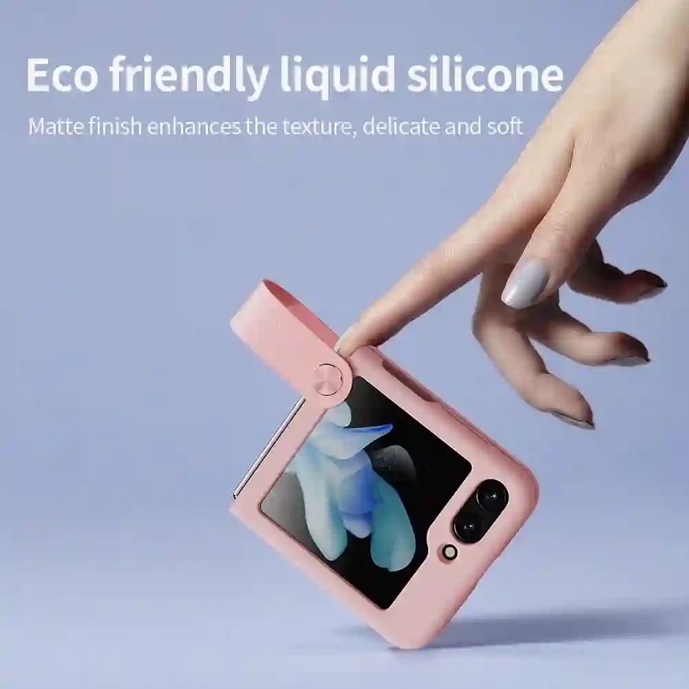 For Samsung Galaxy Z Flip 5 Case For Z Flip 5 Case NILLKIN Finger Strap Liquid Silicone Folding Case with Kickstand For Z Flip 5