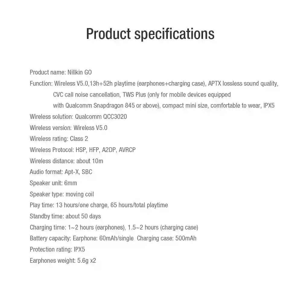 NILLKIN TWS Wireless Headphones Bluetooth 5.0 Earphones Qualcomm aptX Xiaomi Wireless Earphones With Noise Cancelling IPX5