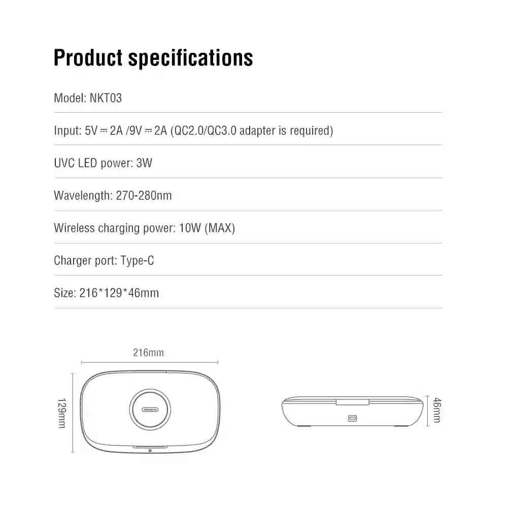 NILLKIN Mobile Phone Sterilizer 5V UVC Disinfection Box Multifunctional Portable Ultraviolet Disinfector with Wireless Charging