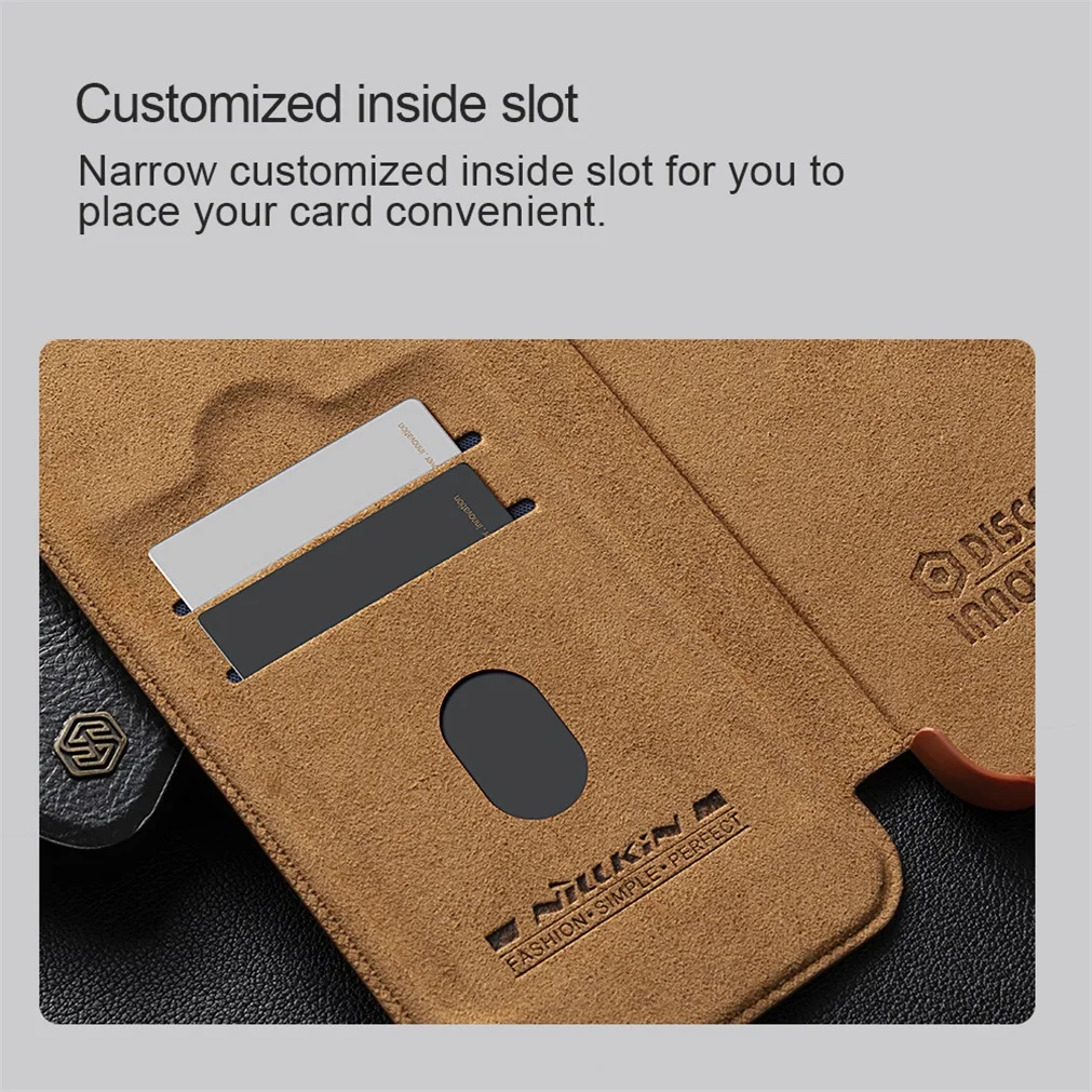 For iPhone 16 Pro /Pro Max Flip Case NILLKIN Qin Prop leather Case With Phone Holder Hinged Camera Protective Cover For iPhone16