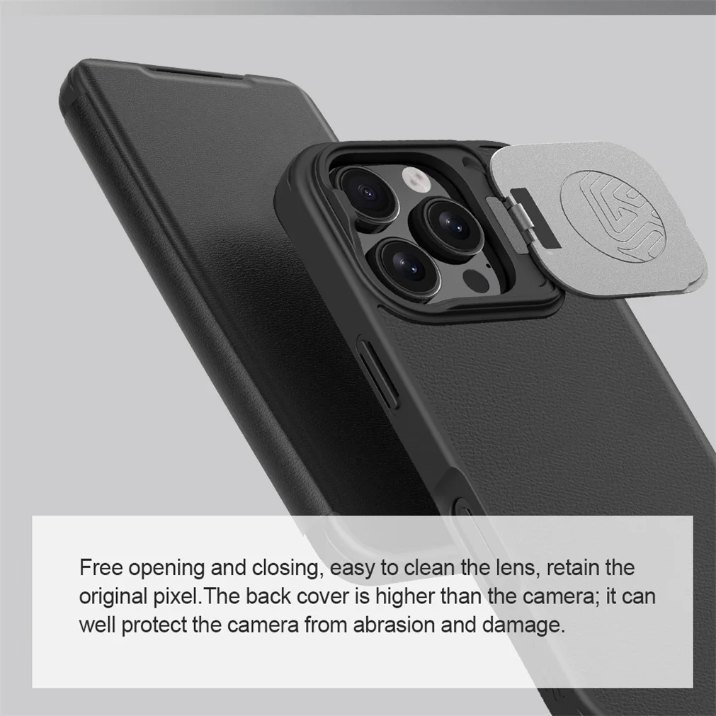 For iPhone 16 Pro /Pro Max Flip Case NILLKIN Qin Prop leather Case With Phone Holder Hinged Camera Protective Cover For iPhone16