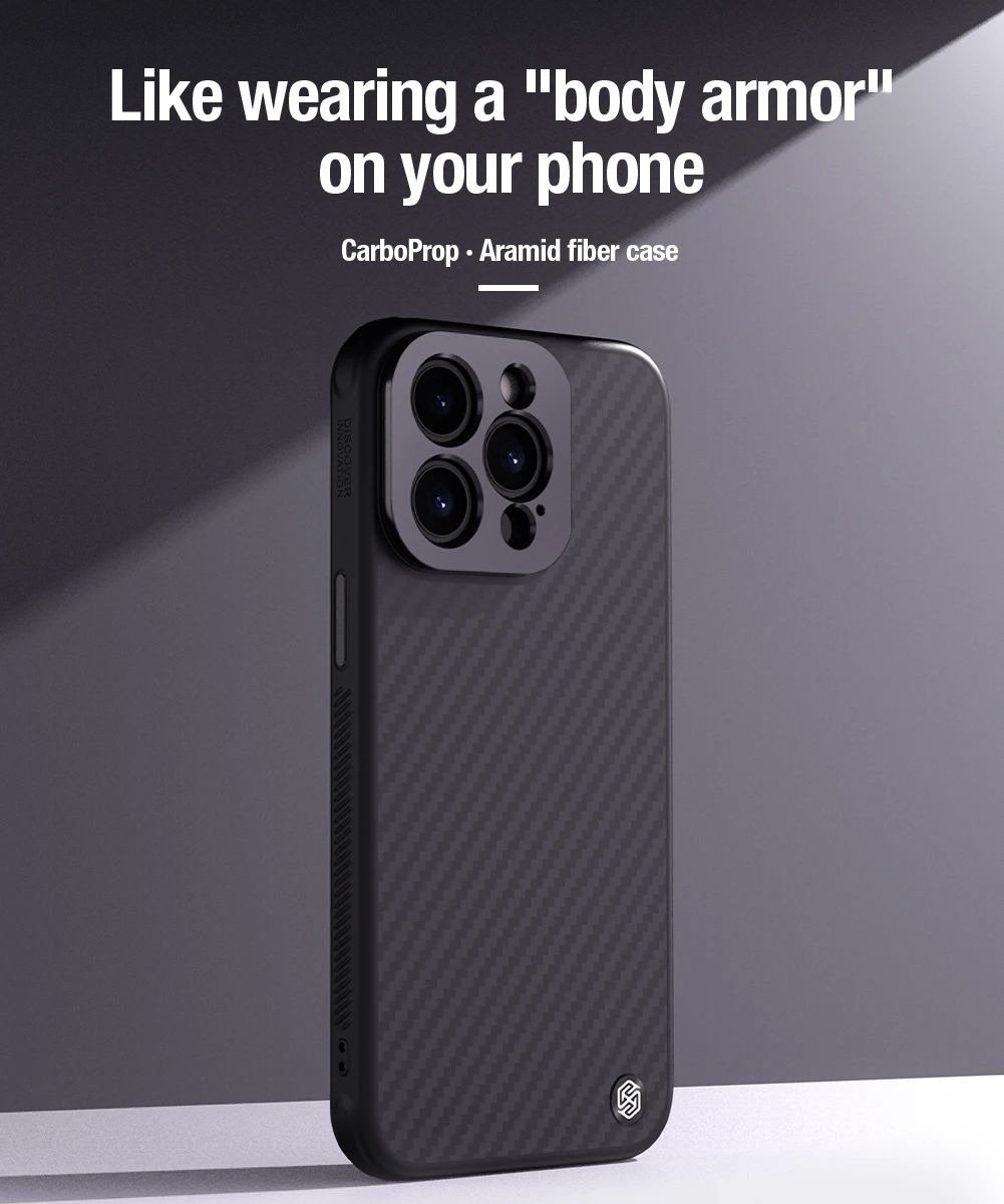 For iPhone 15 Pro Max MagSafe Case NILLKIN CarboProp Aramid Fiber Camera Foldable Stand Magnetic Cover For iPhone 14 13 Pro Max
