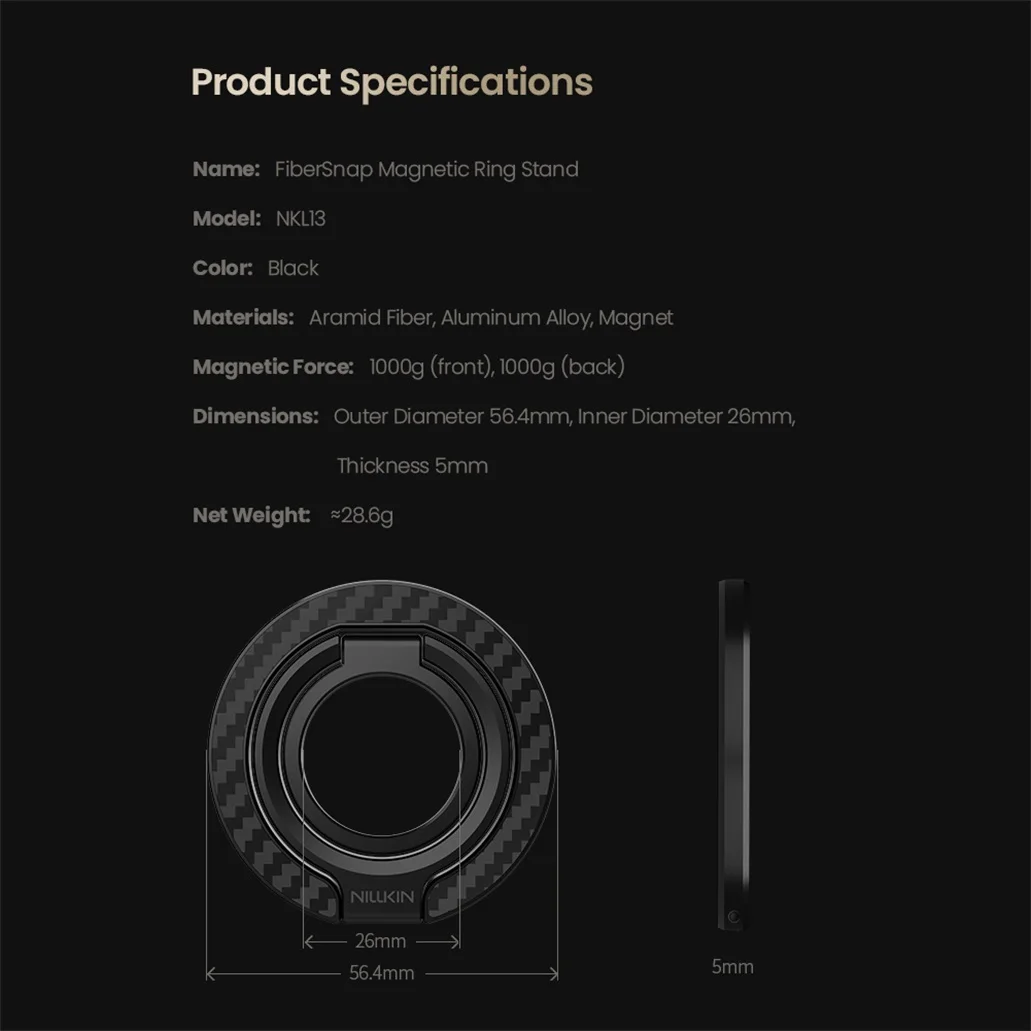 Nillkin FiberSnap Dual-Sided Magnetic Ring Stand MagSafe Portable Folding Phone Holder Ultra-thin Stepless Angle Adjustment