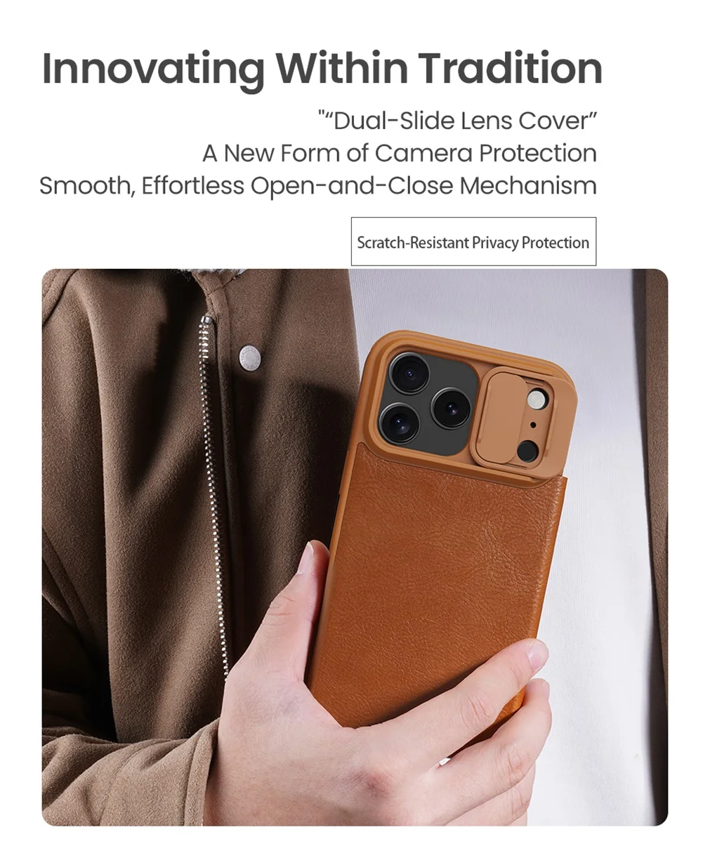 Nillkin For iPhone 17 Pro Max / 17 Pro Flip Case QIN Pro Leather Case Card Pocket Slide Camera Book Cover For iPhone 17 / Air