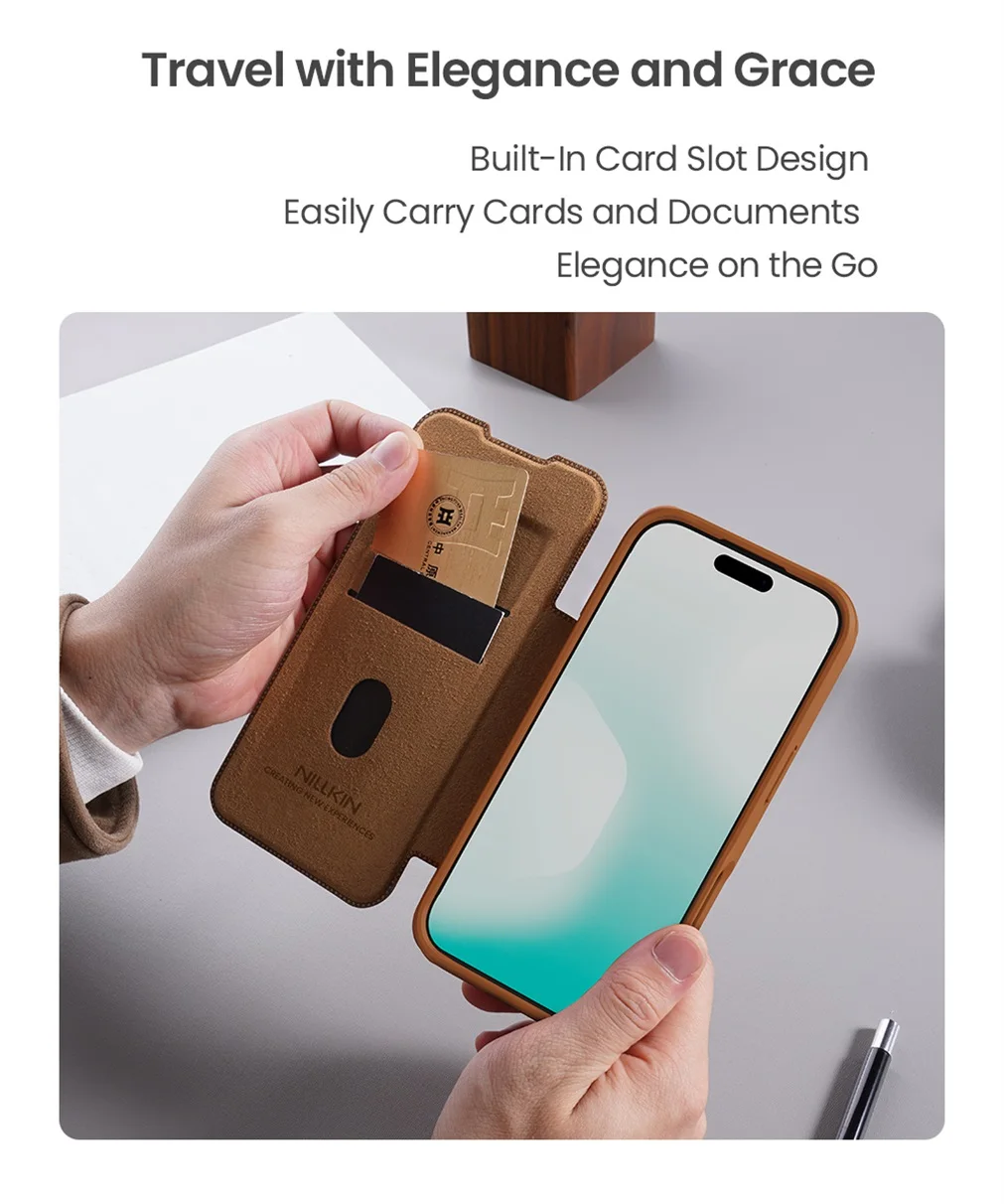 Nillkin For iPhone 17 Pro Max / 17 Pro Flip Case QIN Pro Leather Case Card Pocket Slide Camera Book Cover For iPhone 17 / Air