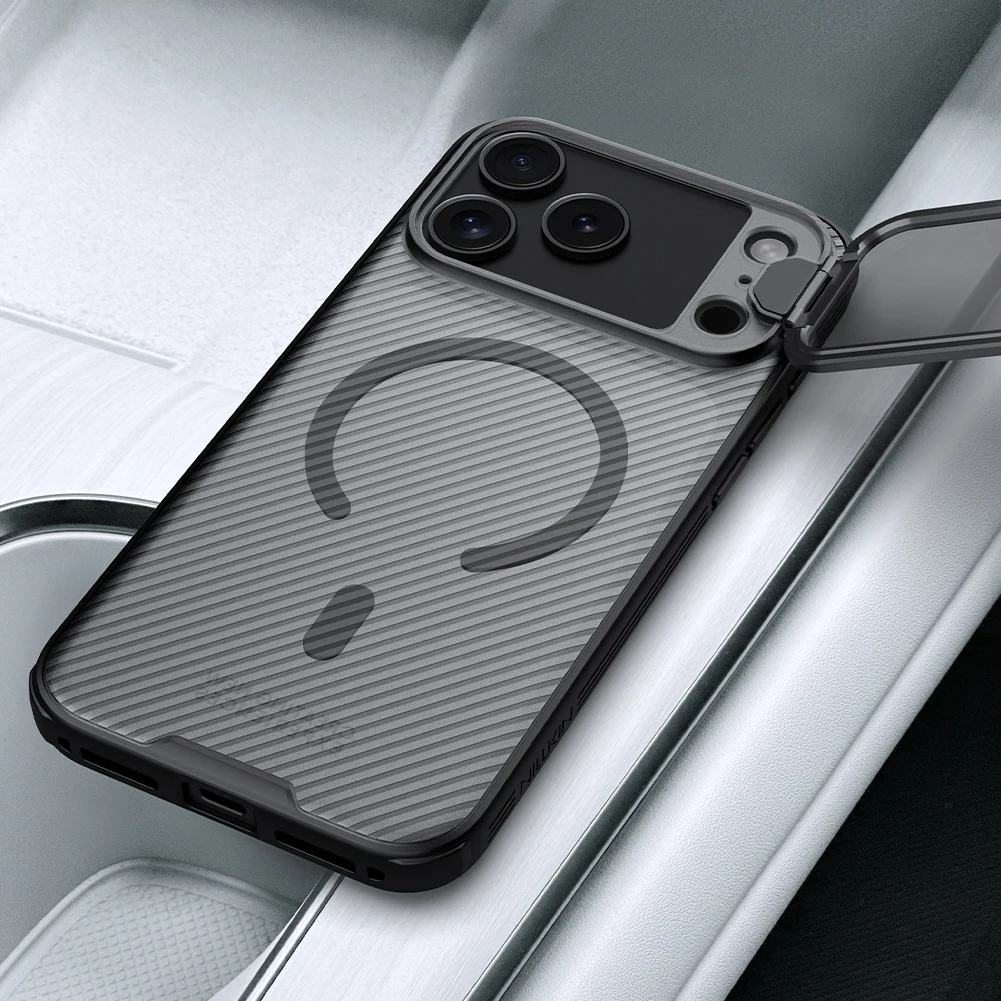 NILLKIN MagSafe Case For iPhone 17 Pro Max Magnetic Wireless Charging With Transparent Phone Holder Camera Cover For iPhone17Pro
