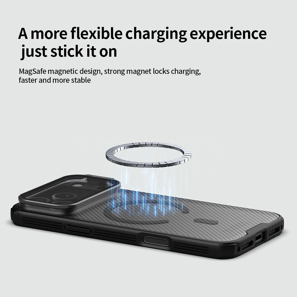 NILLKIN MagSafe Case For iPhone 17 Pro Max Magnetic Wireless Charging With Transparent Phone Holder Camera Cover For iPhone17Pro