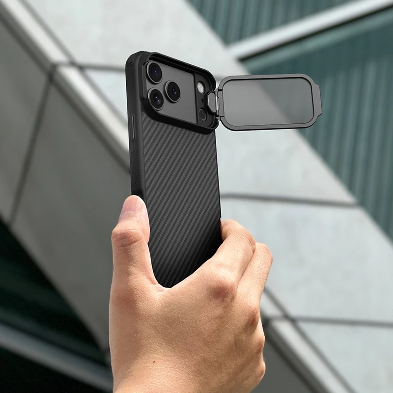 NILLKIN For iPhone 17 Pro Max MagSafe Case CarboProp Aramid Fiber Magnetic Case With Phone Holder Camera Cover For iPhone17 Pro